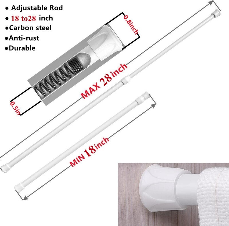 Blu-Pier Tech 2 Pack Spring Tension Curtain Rods 18 to 28 inches Adjustable,Small Short Kitchen Curtains Rod,No Drilling,No Screws for Windows,Doorway,Bathroom White - Image 2